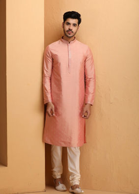 Pastel Pink Kurta With Embroidery Work image number 1